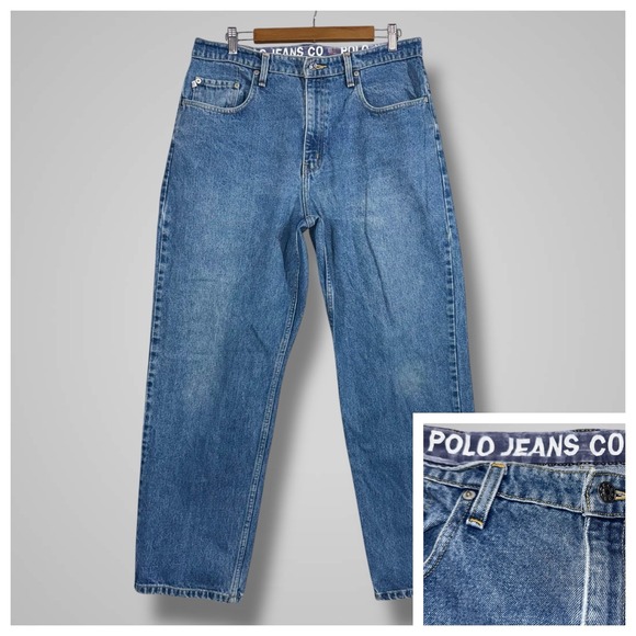 Vintage Ralph Lauren Polo Jeans Mens 34x30 RL Tab On Pocket Leather Tag‎ - Picture 1 of 12